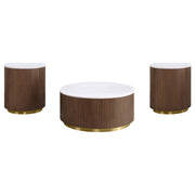 Jason 3-piece Round White Marble Coffee Table Set Honey Brown - 712418-S3