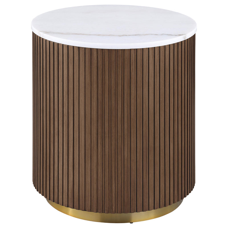 Jason 3-piece Round White Marble Coffee Table Set Honey Brown - 712418-S3