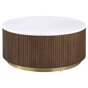 Jason 3-piece Round White Marble Coffee Table Set Honey Brown - 712418-S3