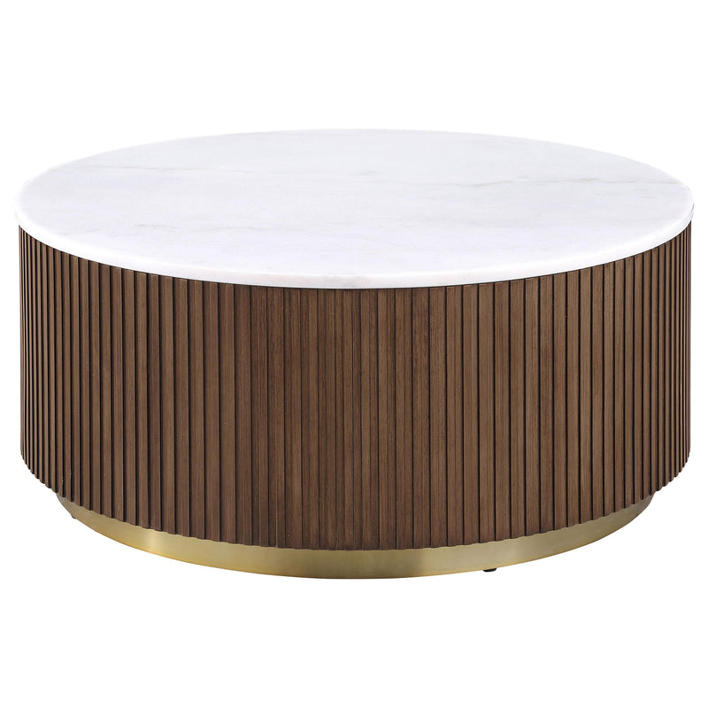 Jason 3-piece Round White Marble Coffee Table Set Honey Brown - 712418-S3