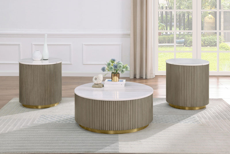 Jason Round White Marble Top Coffee Table Greige - 711418