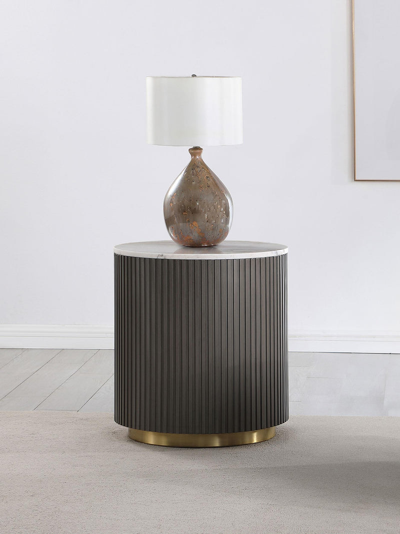 Jason Round White Marble Top Side End Table Charcoal - 710417