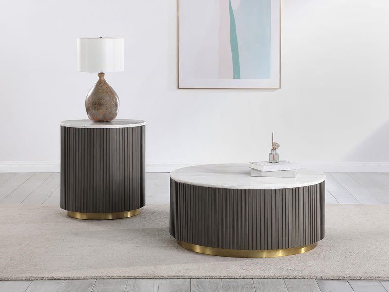 Jason Round White Marble Top Side End Table Charcoal - 710417
