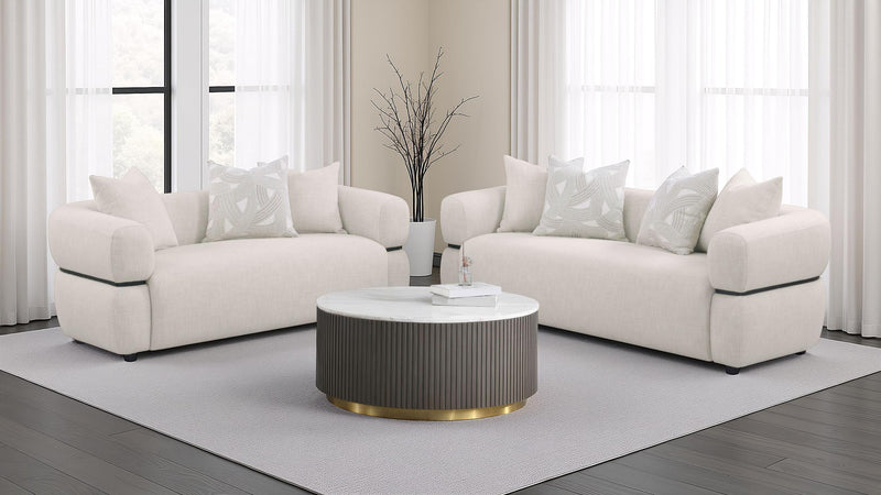 Jeanette 2-piece Fabric Upholstered Round Arm Sofa Set Beige - 508961-S2