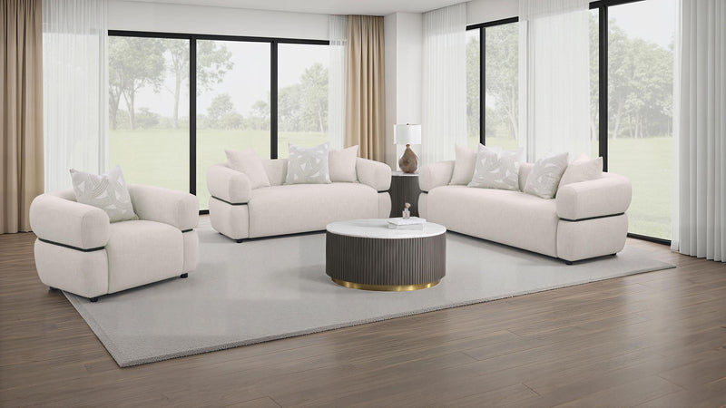 Jeanette 73-inch Fabric Upholstered Round Arm Loveseat Beige - 508962