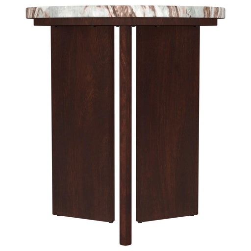 Jenna Round Marble Top Mango Wood Side End Table Brown - 706167
