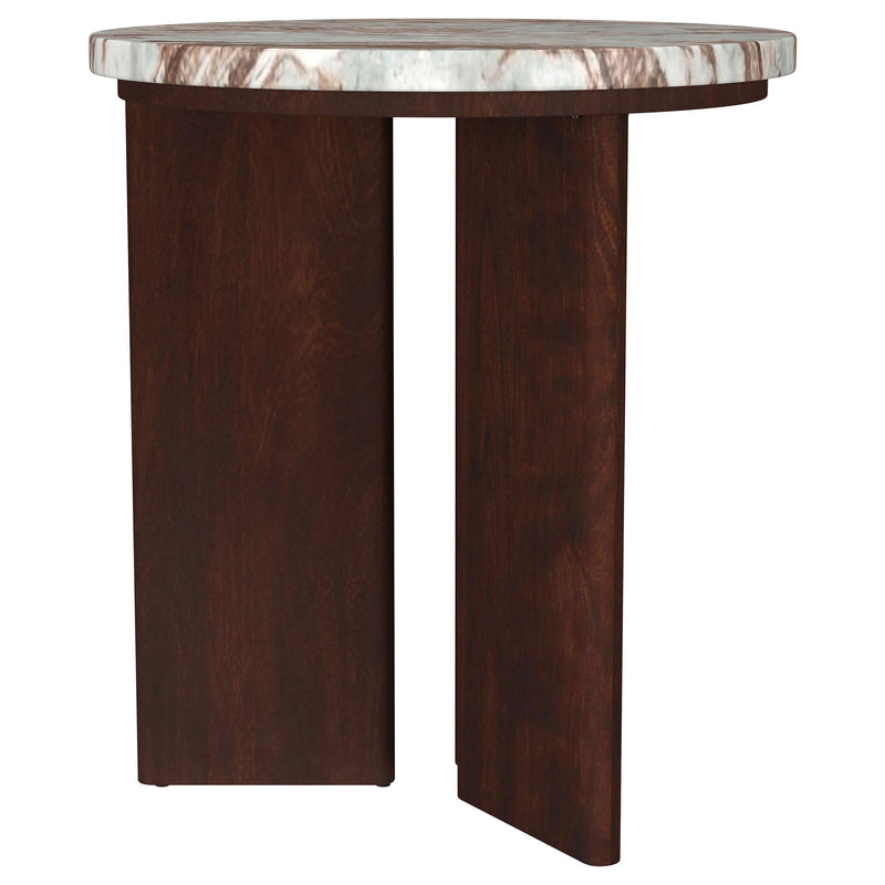 Jenna Round Marble Top Mango Wood Side End Table Brown - 706167