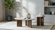 Jenna Round Marble Top Mango Wood Side End Table Brown - 706167
