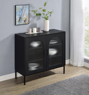 Jess 2-door Arched Fluted Glass Accent Cabinet Black - 950420