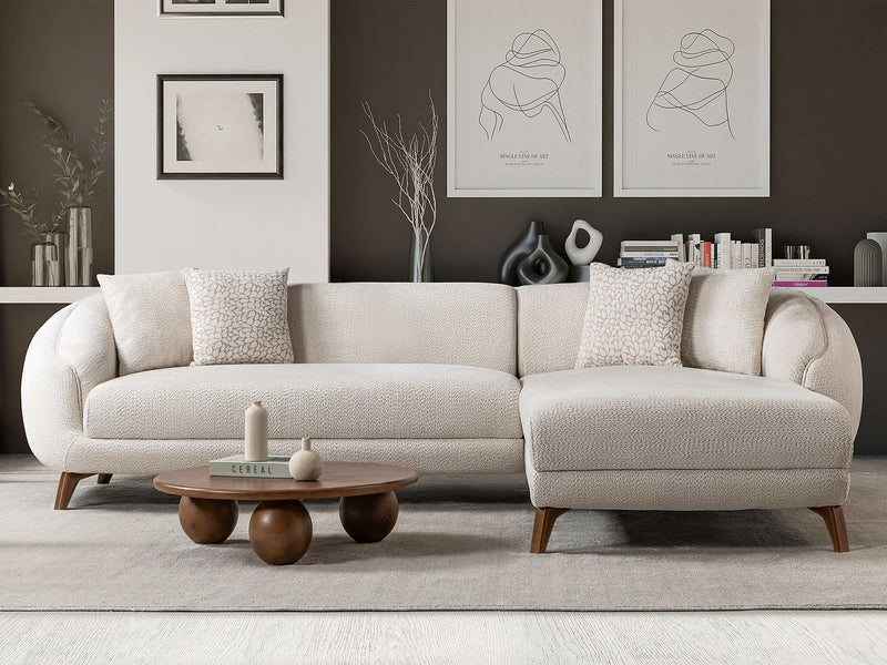 Jesse Sectional Sofa - Walnut in Cream - 200-ST-JES-İSTANBUL01-WAL-S