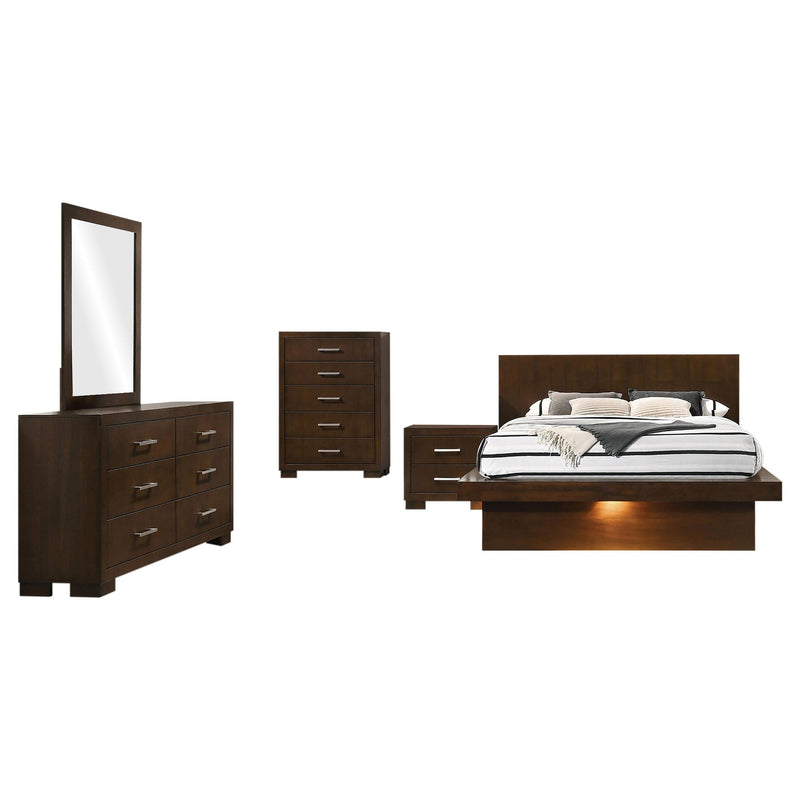 Jessica 5-piece Eastern King LED Bedroom Set Cappuccino - 200711KE-S5