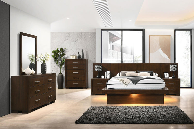 Jessica Wood Eastern King LED Panel Bed Cappuccino - 200711KE
