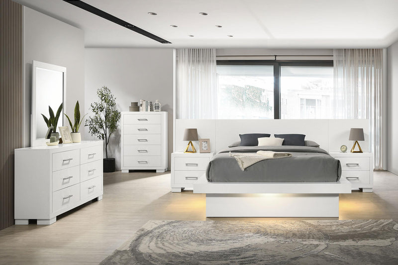 Jessica Wood Eastern King LED Panel Bed Snow White - 202990KE