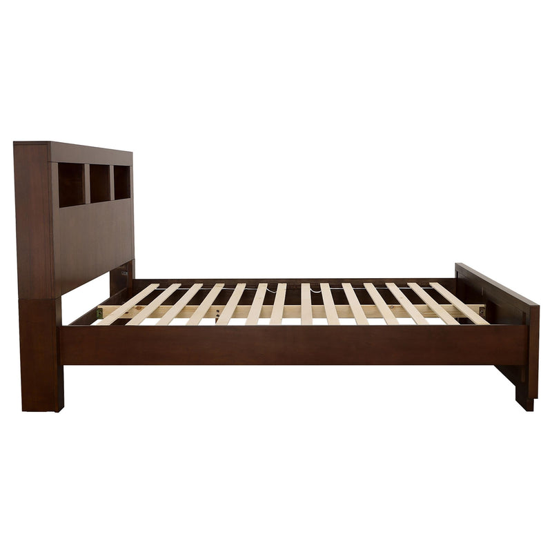 Jessica Wood Queen LED Storage Bookcase Bed Cappuccino - 200719Q