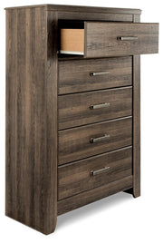 Juararo Dark Brown King Poster Bed, Chest and Nightstand - B251B34