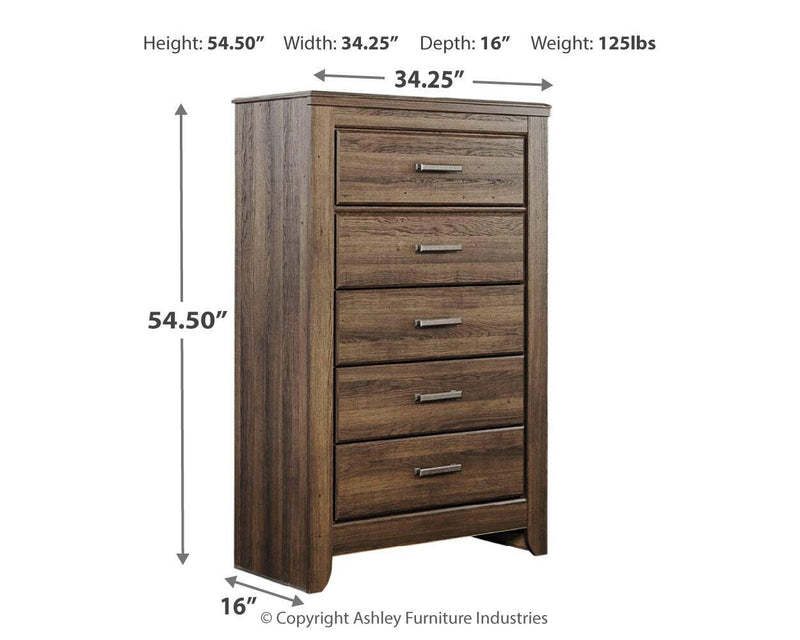 Juararo Dark Brown King Poster Bed, Dresser, Chest and Nightstand - B251B35