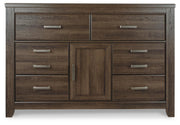 Juararo Dark Brown King Poster Bed, Dresser, Chest and Nightstand - B251B35
