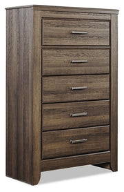 Juararo Dark Brown King Poster Bed, Dresser, Chest and Nightstand - B251B35