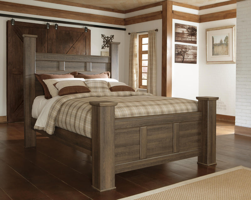 Juararo Dark Brown Queen Poster Bed, 2 Dressers, Mirror and 2 Nightstands - B251B41