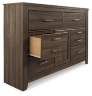 Juararo Dark Brown Queen Poster Bed, 2 Dressers, Mirror and 2 Nightstands - B251B41