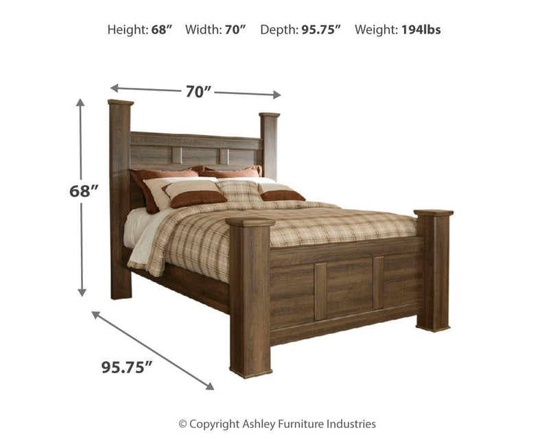 Juararo Dark Brown Queen Poster Bed and 2 Chests - B251B29