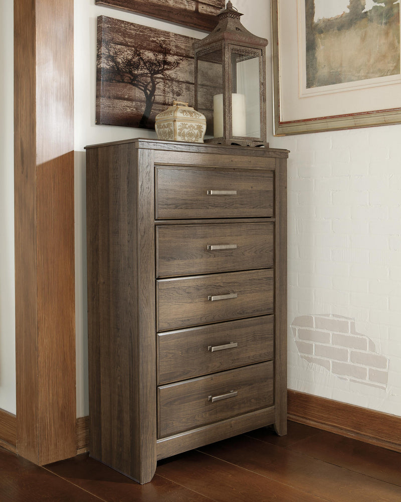 Juararo Dark Brown Queen Poster Bed, Dresser and Chest - B251B44