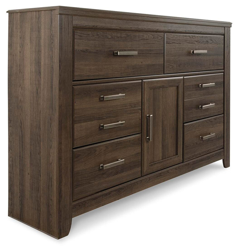 Juararo Dark Brown Queen Poster Bed, Dresser and Chest - B251B44