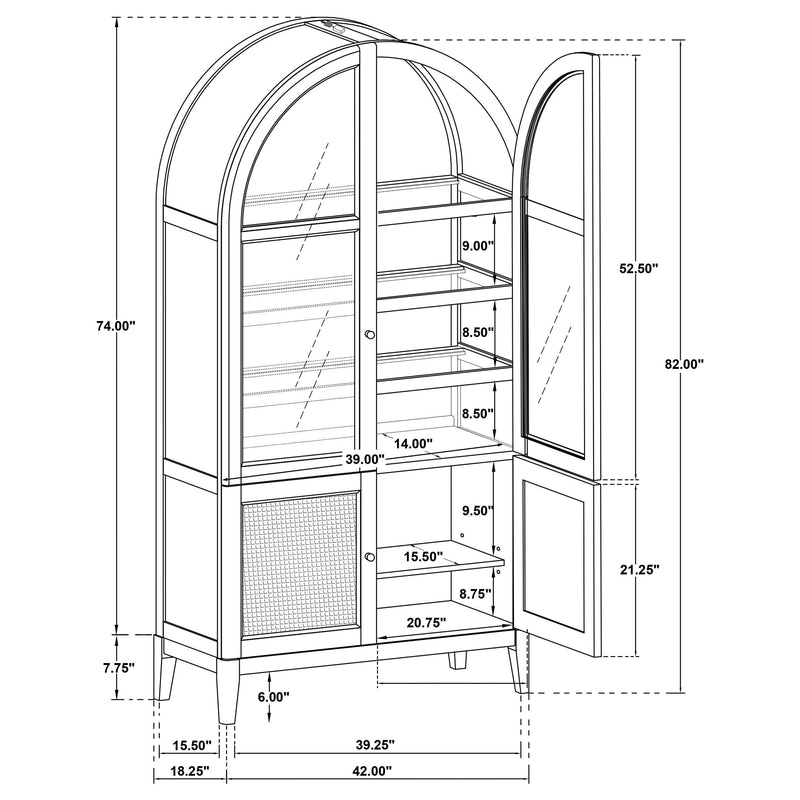 Kailani 4-Door Cane Dining Vitrine Display Cabinet Beige Oak - 109386