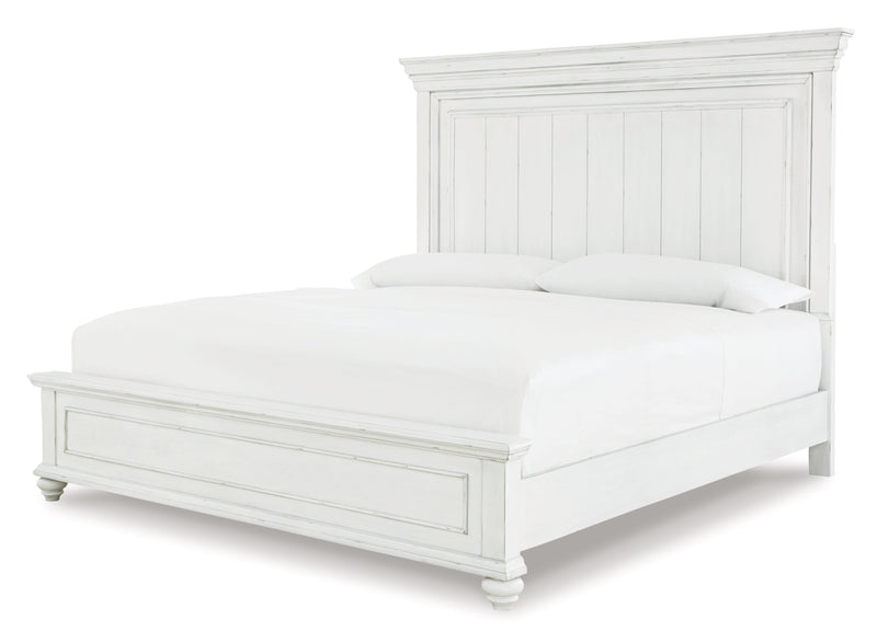Kanwyn King Panel Bed with Mirrored Dresser in Whitewash - PKG007944