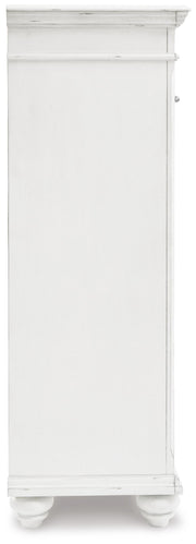 Kanwyn Whitewash Cal King Upholstered Panel Bed, Dresser, Mirror and Chest - B777B23
