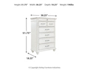 Kanwyn Whitewash King Upholstered Panel Bed, Dresser, Mirror and Chest - B777B18