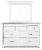 Kanwyn Whitewash King Upholstered Panel Bed, Dresser, Mirror and Chest - B777B18