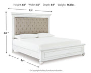 Kanwyn Whitewash King Upholstered Panel Bed, Dresser, Mirror and Chest - B777B18