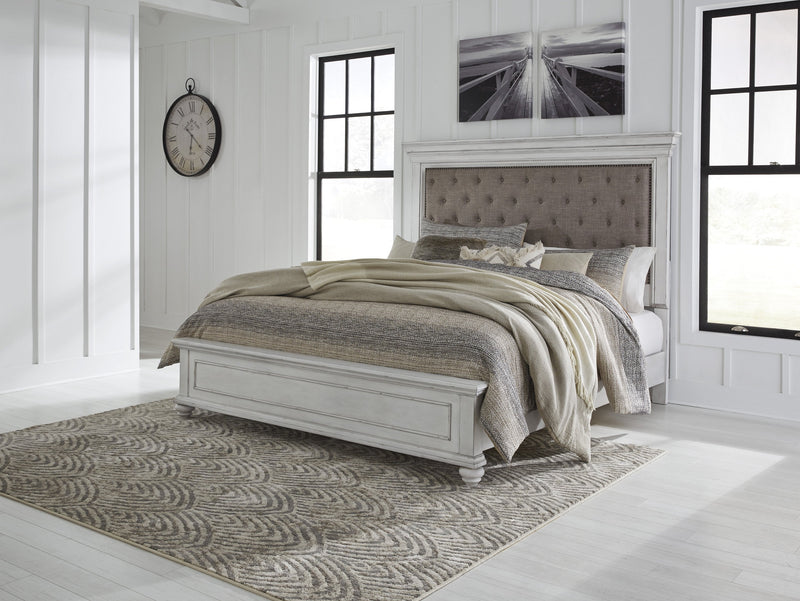 Kanwyn Whitewash King Upholstered Panel Bed - DMV FurnitureKing Bed