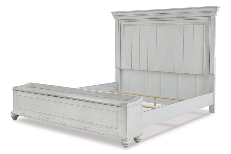 Kanwyn Whitewash Queen Panel Bed with Storage Bench - DMV FurnitureQueen Bed
