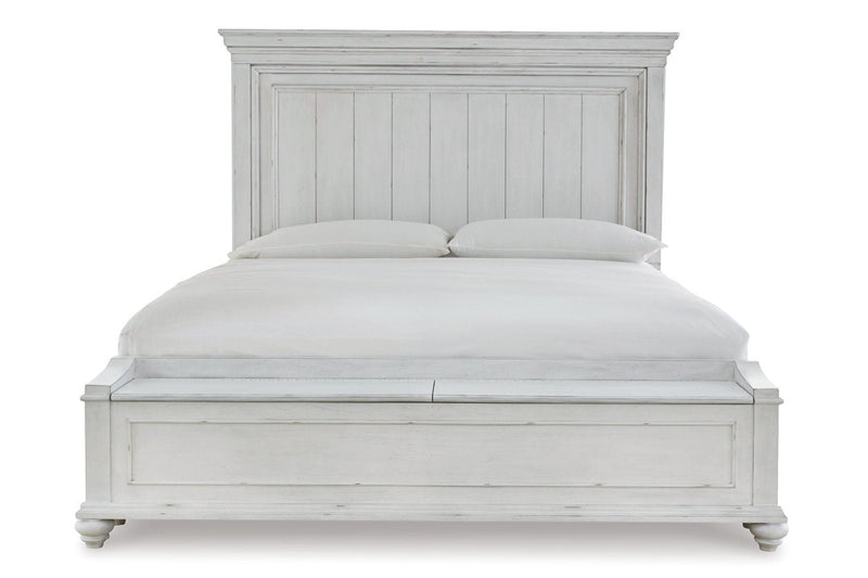 Kanwyn Whitewash Queen Panel Bed with Storage Bench - DMV FurnitureQueen Bed