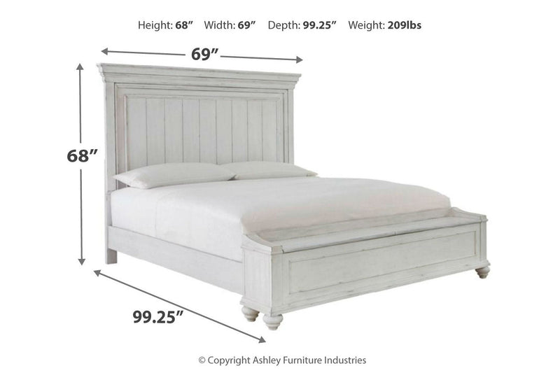 Kanwyn Whitewash Queen Panel Bed with Storage Bench - DMV FurnitureQueen Bed