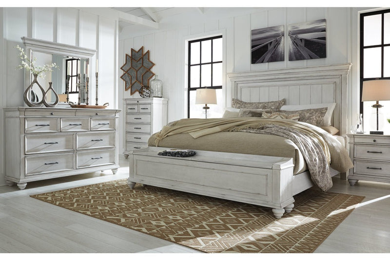 Kanwyn Whitewash Queen Panel Bed with Storage Bench - DMV FurnitureQueen Bed