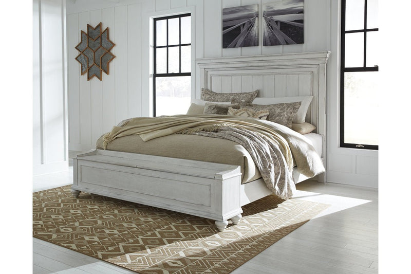 Kanwyn Whitewash Queen Panel Bed with Storage Bench - DMV FurnitureQueen Bed