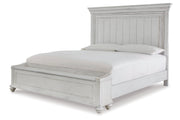 Kanwyn Whitewash Queen Panel Bed with Storage Bench - DMV FurnitureQueen Bed
