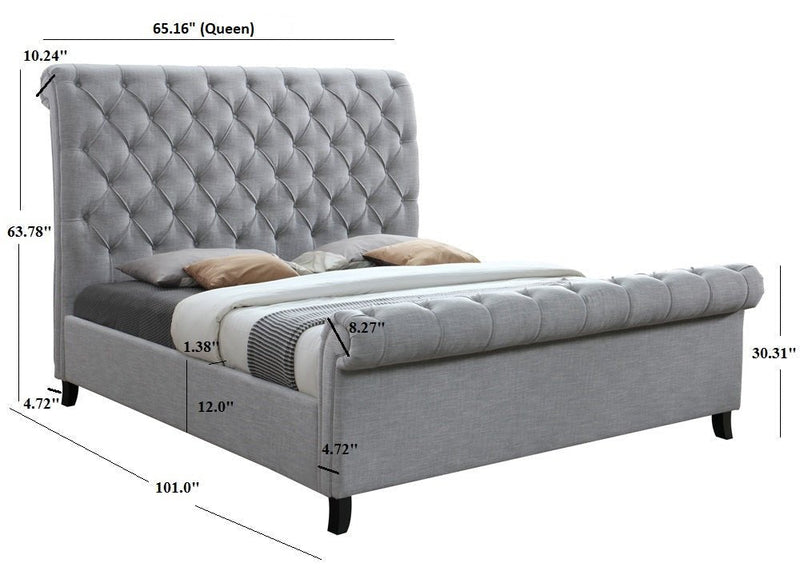 Kate Gray Queen Upholstered Sleigh Platform Bed - DMV FurnitureQueen Bed