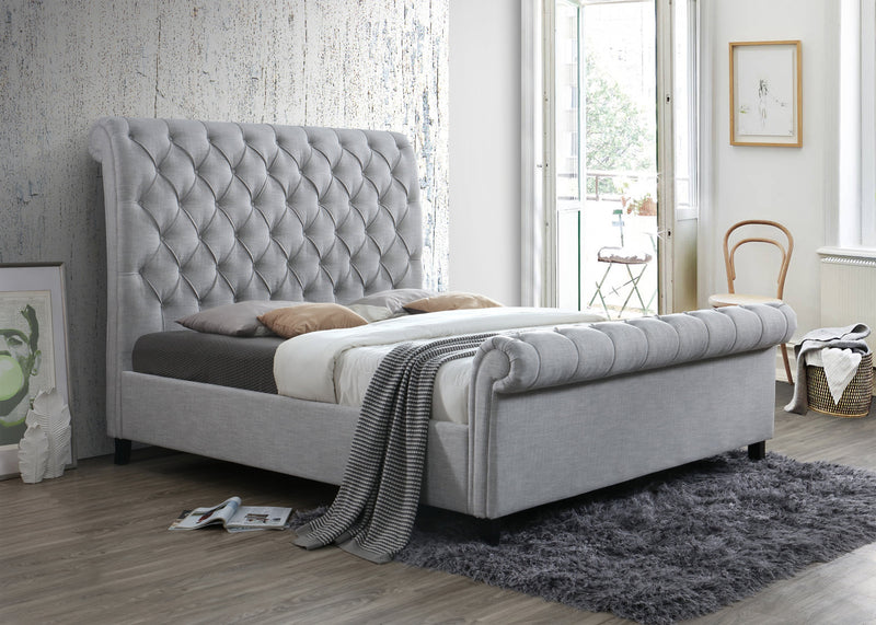Kate Gray Queen Upholstered Sleigh Platform Bed - DMV FurnitureQueen Bed