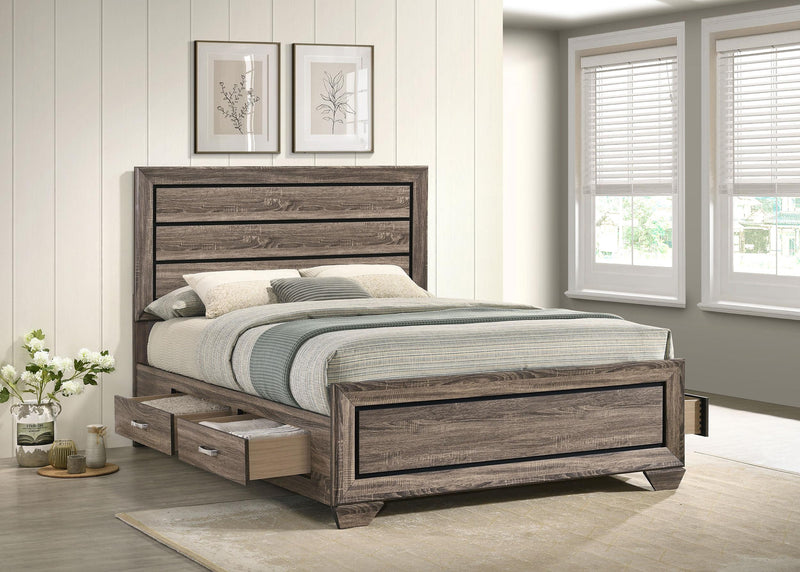 Kauffman Wood Queen Storage Panel Bed Washed Taupe - 204190Q