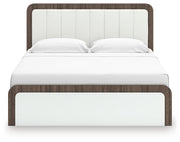 Kendanport White/Brown King Upholstered Bed, Dresser and Nightstand - PCB1108B11