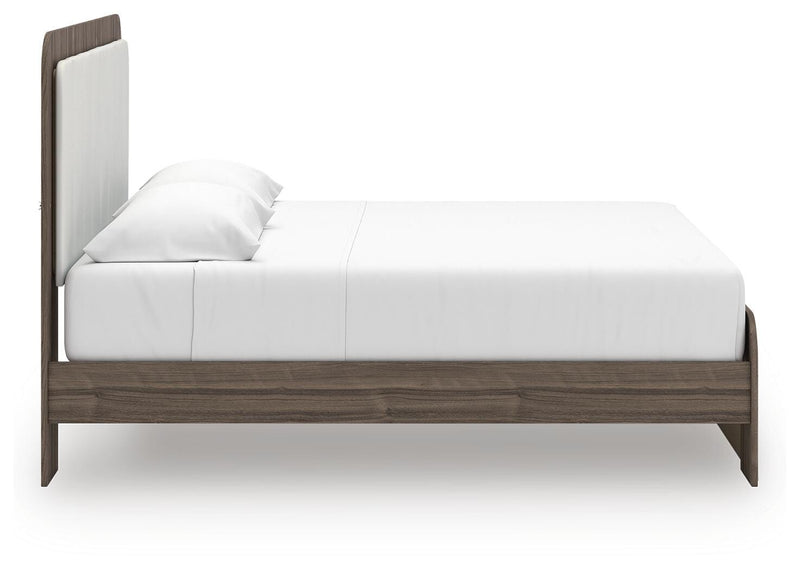 Kendanport White/Brown King Upholstered Bed, Dresser and Nightstand - PCB1108B11