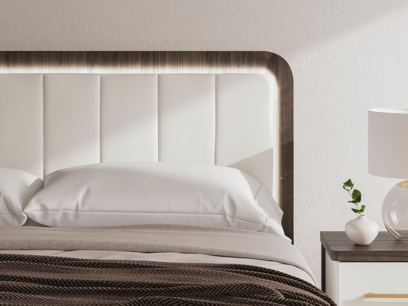 Kendanport White/Brown King Upholstered Bed, Dresser and Nightstand - PCB1108B11