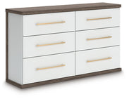 Kendanport White/Brown King Upholstered Bed, Dresser and Nightstand - PCB1108B11
