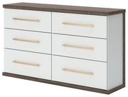 Kendanport White/Brown King Upholstered Bed, Dresser and Nightstand - PCB1108B11