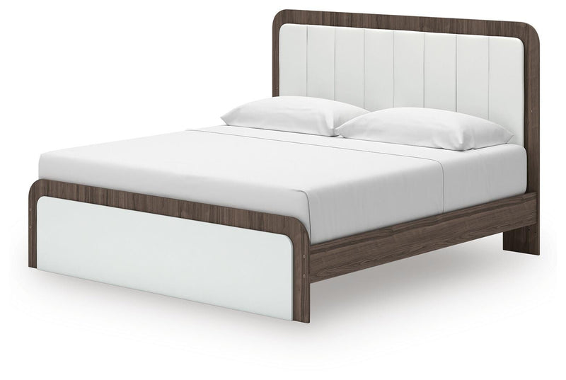 Kendanport White/Brown King Upholstered Bed - PCB1108B8