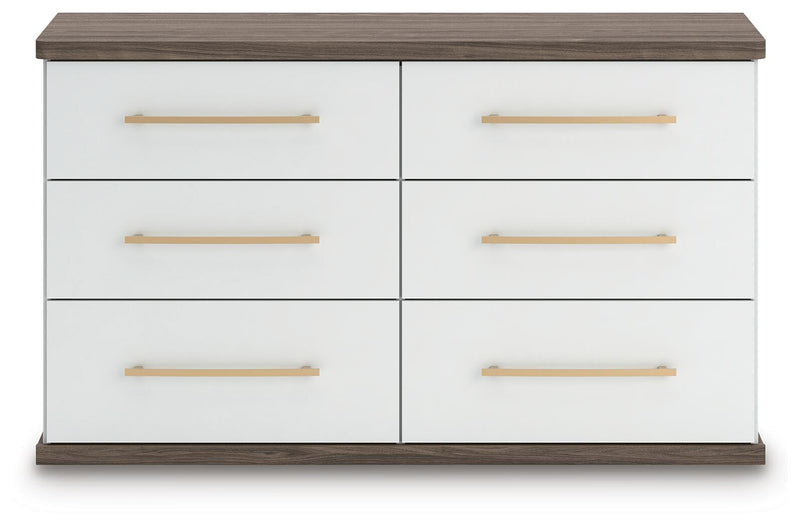 Kendanport White/Brown Queen Upholstered Bed, Dresser and Nightstand - PCB1108B9